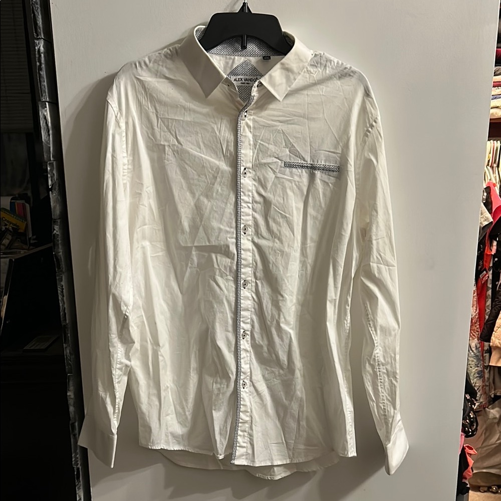 Alex Vando White Dress Shirt Crisp Long Sleeve